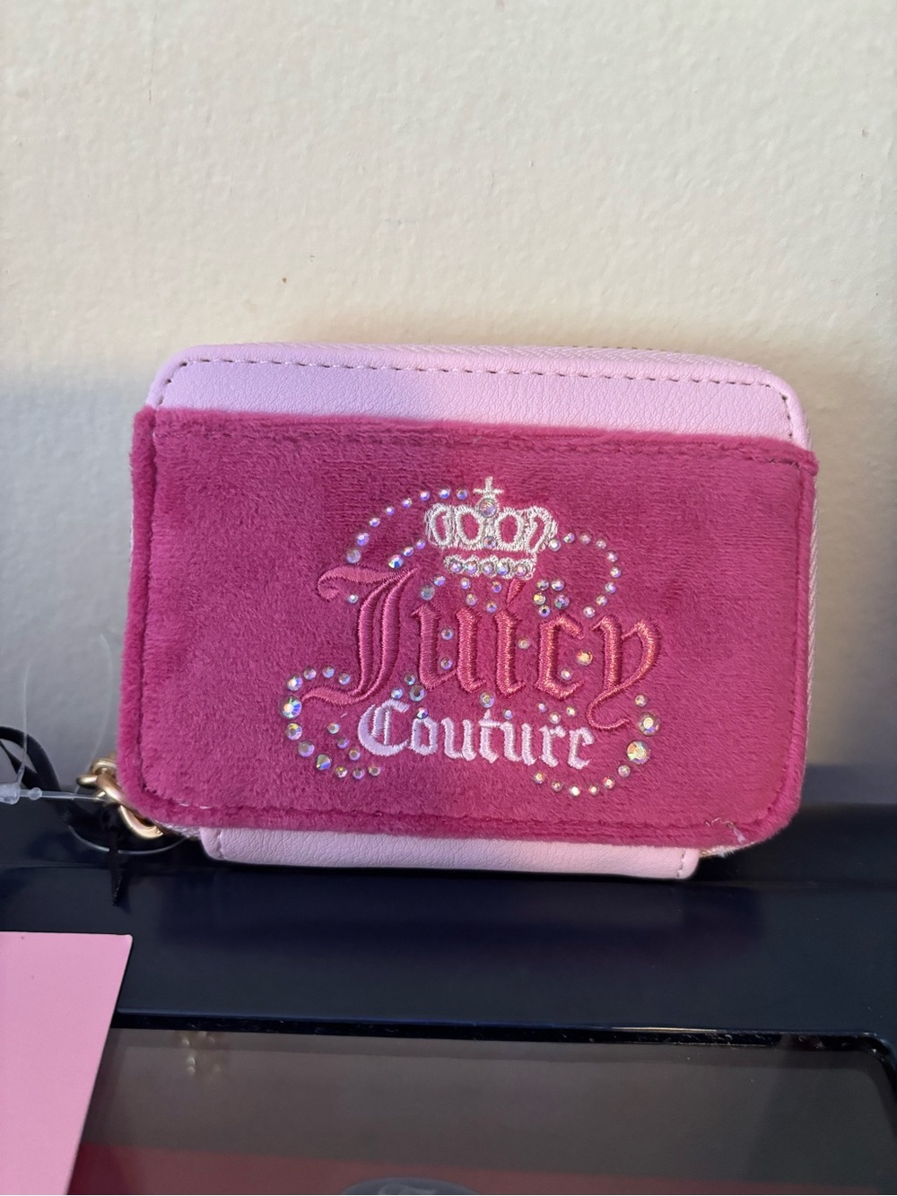 Juicy Couture Raspberry Pink Suede Zip Card Case